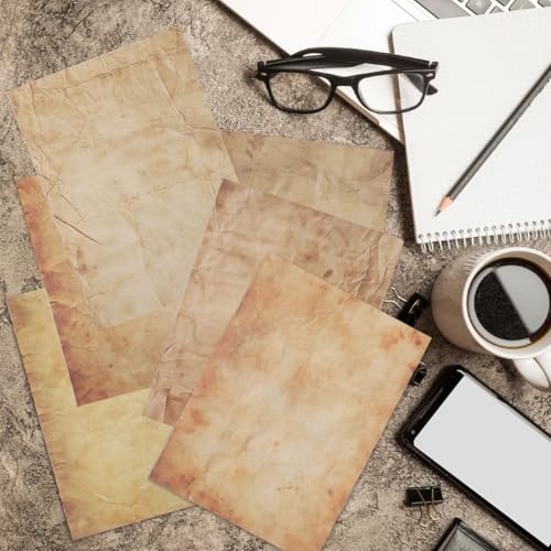 HASTHIP® 48 Sheet DIY Scrapbooking Papers, Double-sided Crinkle Texture Printed Retro Yellowish Background Papers 100 GSM Writing Papers Decorative Papers for DIY Crafting, Gift, 11''x8.5''