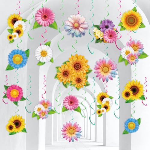 HASTHIP® 24pcs Spring Hanging Decorations for Home - Flower Butterfly Hanging Swirls with Led Lights for Spring Summer Easter Flower Butterfly Themed Birthday Party Decor