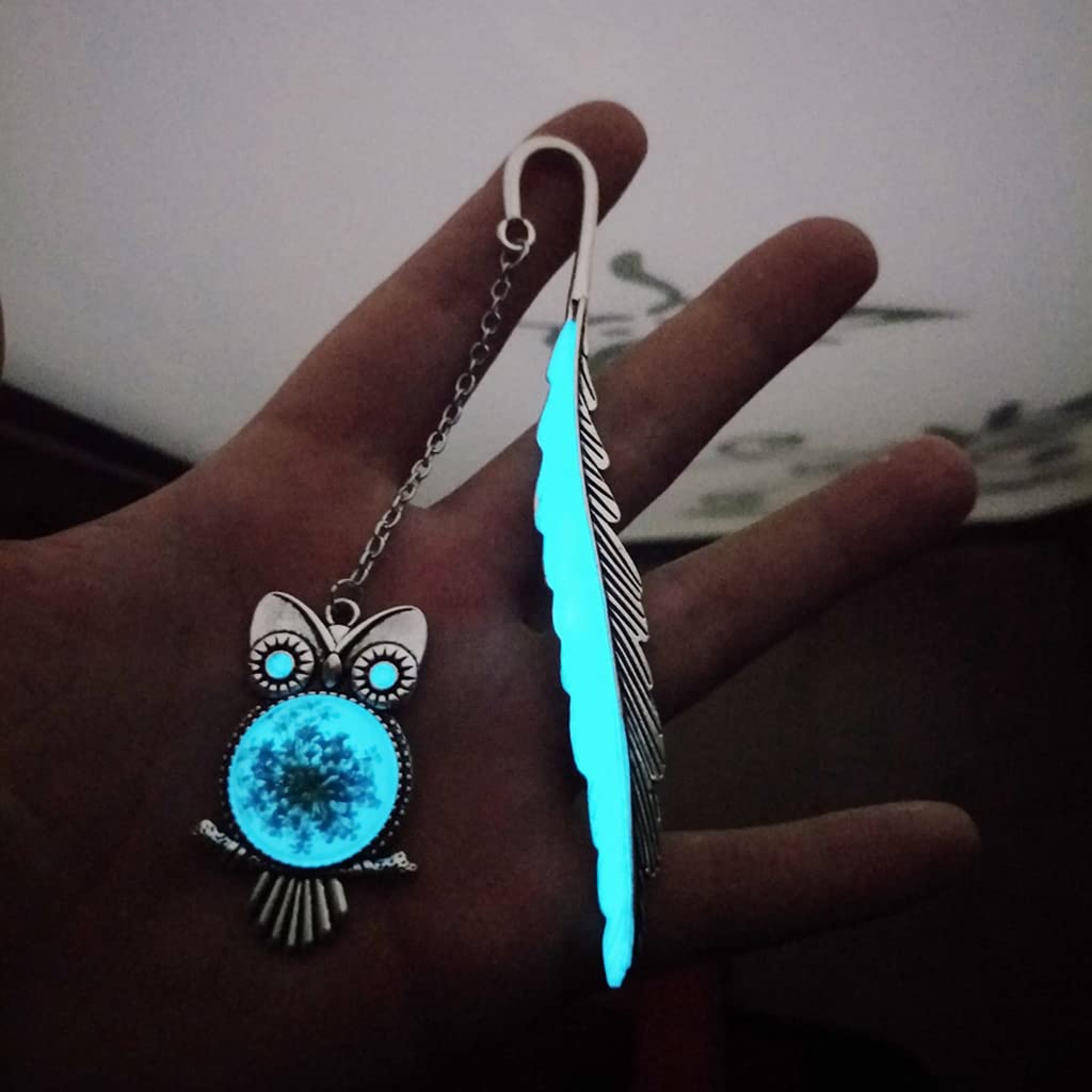 HASTHIP Metal Feather Bookmark for Reading with Glow in the Dark 3D Owl Design | 11.5cm Zinc Alloy Gift