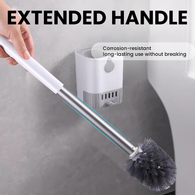 HASTHIP Toilet Cleaning Brush with 44cm Handle for Deep Bathroom Cleaning | Wall Mounted ABS Holder with Removable Drip Tray