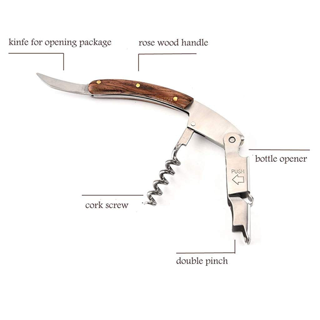 HASTHIP Waiters Corkscrew for Wine and Beer Bottles featuring 3 in 1 Opener 12 cm Stainless Steel Rosewood Handle
