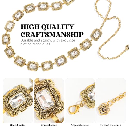 HASTHIP® Women's Metal Concho Belt,Vintage Crystal Waist Chain Belt for Dresses,Jeans Saree & Skirts Adjustable Boho Hip Gold Fashion Accessory