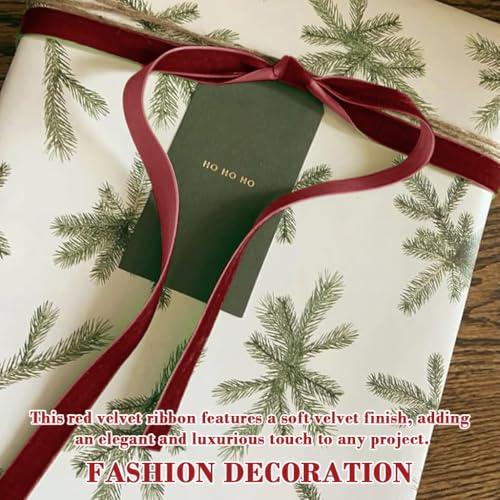 HASTHIP® Red Velvet Ribbon 10 Yards Continuous Red Velvet Ribbon for Christmas Tree Decoration Gift Wrapping Holiday Crafts Wreaths Supplies Velvet Ribbons Gift Bow Making DIY Seasonal Decoration