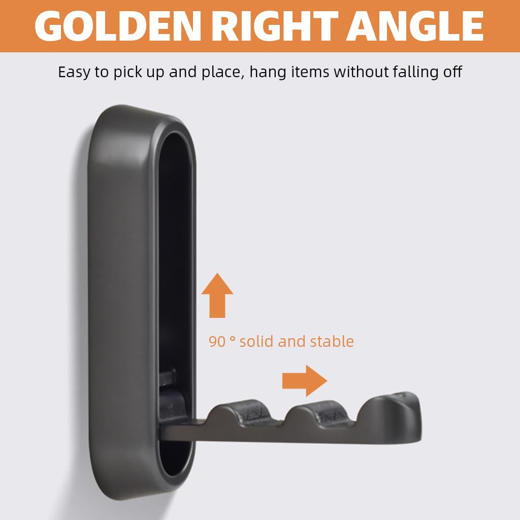 HASTHIP Folding Wall Hooks for Coats and Towels with 90° Foldable Design and Zinc Alloy | 2 Pcs Black Heavy Duty Set