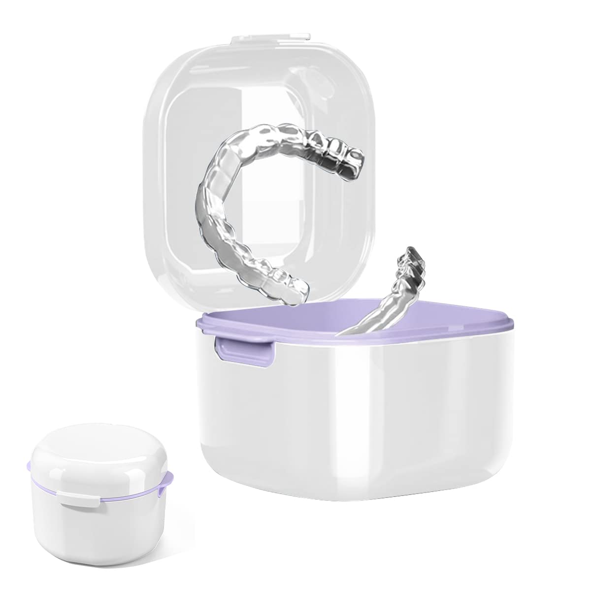 HASTHIP Denture Case for Travel with Double Layer Strainer Basket 8.8×9.6×7 cm White | Medical Grade PP Storage Cup