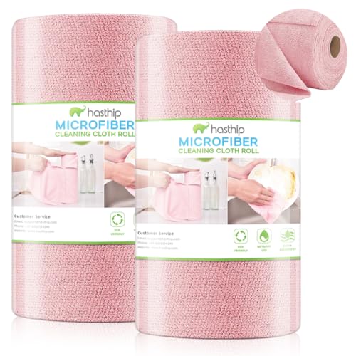 HASTHIP® Microfiber Cleaning Cloth Roll Pre-Cut Tear Away Highly Absorbent Reusable Multipurpose Kitchen Cleaning Cloths & Wipes 100Pcs 25x25cm Pink for Dusting Spills Streak-Free Surfaces & Household Cleaning