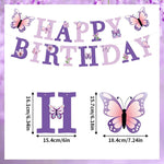 HASTHIP Birthday Party Supplies for Purple Butterfly Theme with 6 Hanging Spirals and 12 Cake Toppers