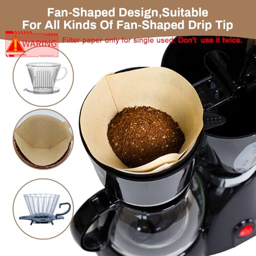HASTHIP® 100 Count Unbleached V60 Coffee Filters,Natural Cone Shaped Disposable Paper for Pour Over and Drip Coffee Makers,Fits 2-4 Cup Brewers Eco-Friendly Wedge Filter