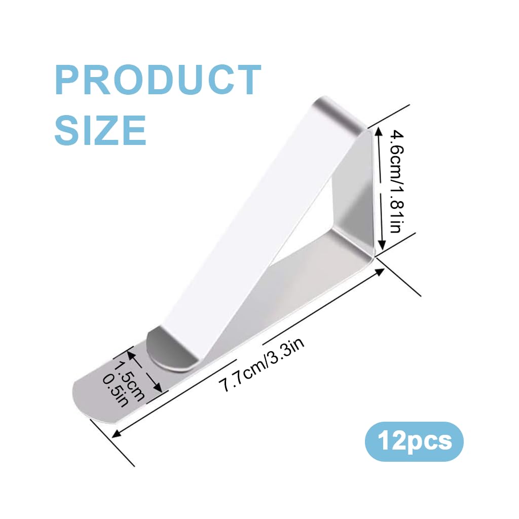 HASTHIP Table Clips for Table Cloth featuring Triangular Clamp Design | 12 Piece Stainless Steel Set for Picnic Party and Restaurant Use