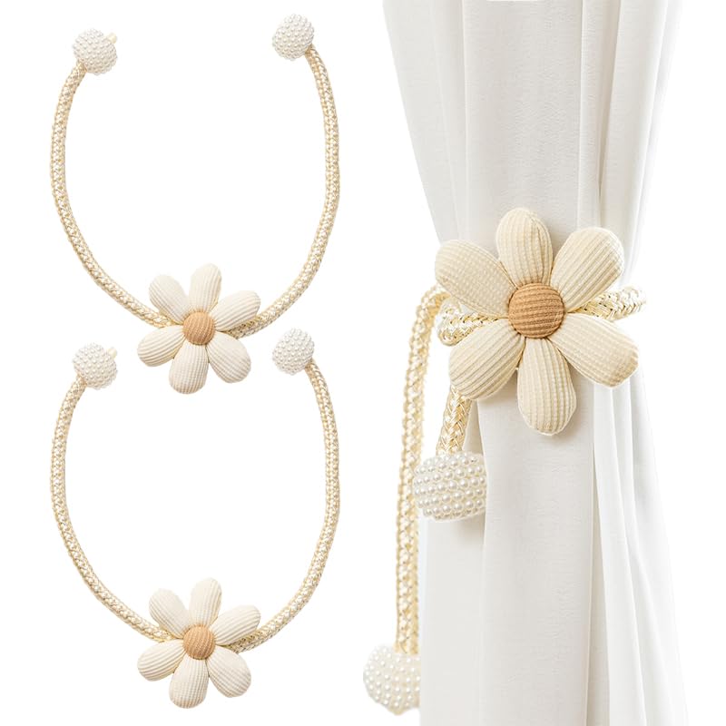 HASTHIP Curtain Ties for Bedroom and Living Room with Magnetic Ends | 2pcs Flower Rope Clips