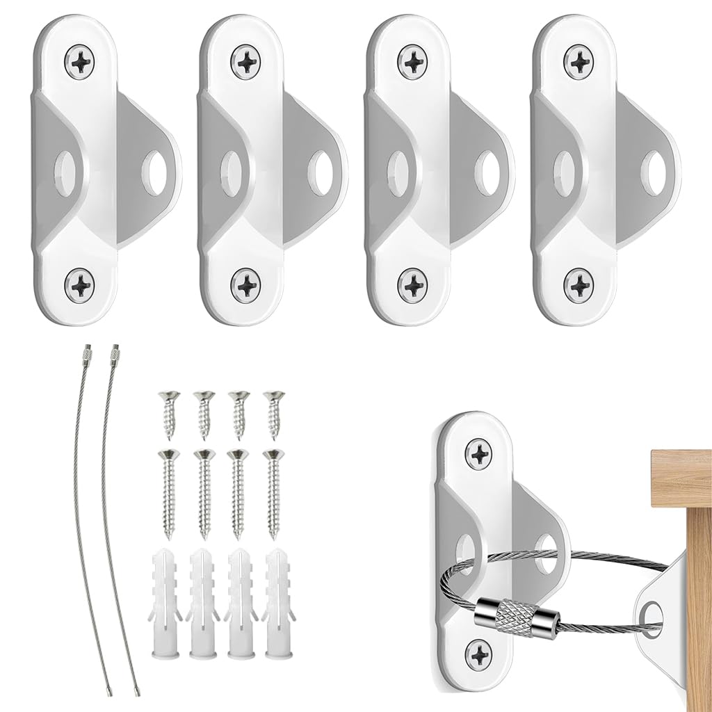 HASTHIP Furniture Anchor Kit for Child Safety with Steel Cable Lock and Wall Mount | 2Pcs Heavy Duty Steel Anchors for Bookshelves and Cabinets