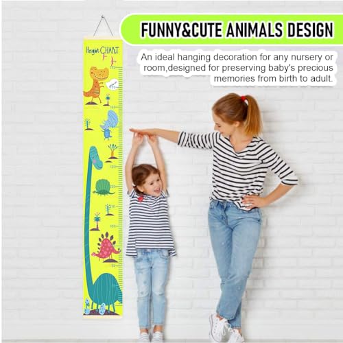 HASTHIP® Cartoon Dinosaur Growth Chart for Kids 60-180cm Wall Hanging Growth Chart for Kids & Teenagers Canvas Cartoon Growth Chart Waterproof Canvas Growth Chart for Kid's Room