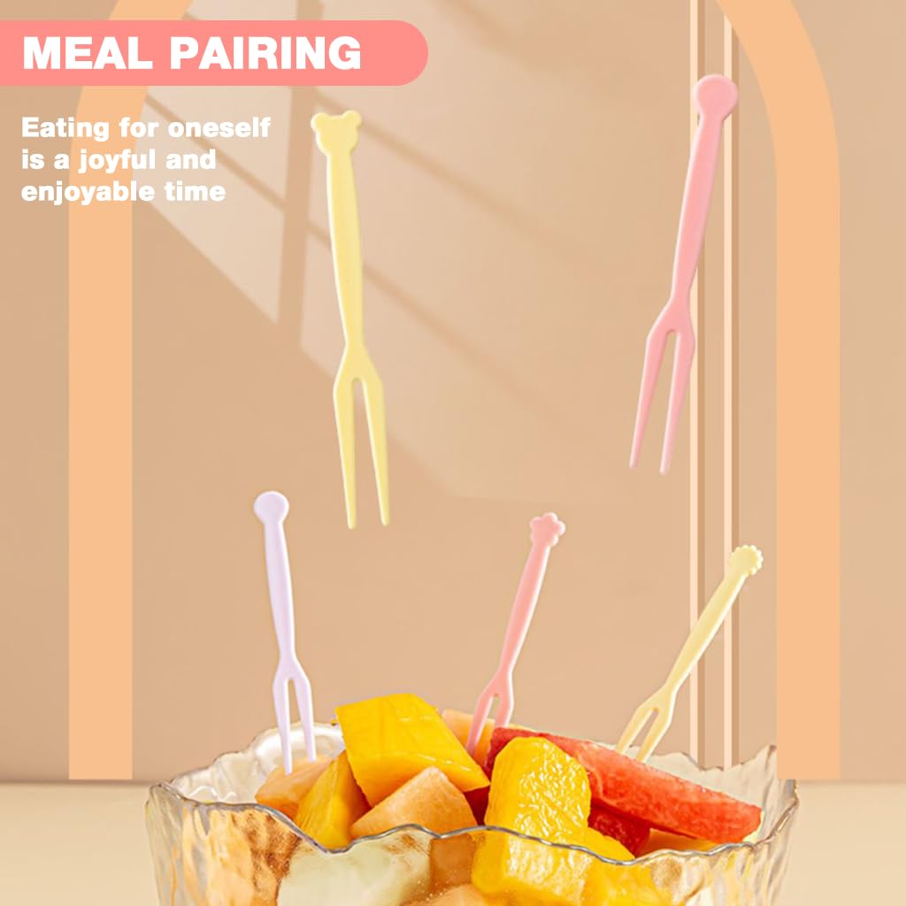 HASTHIP Mini Plastic Fruit Forks for Party Desserts with Storage Box | 100 Count Color Set