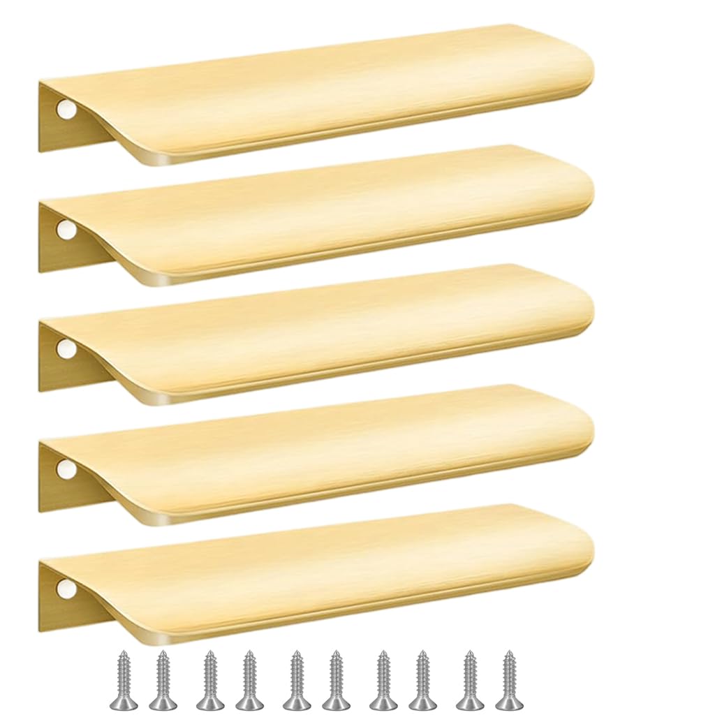 HASTHIP® Modern Cabinet Pulls 5.9'' Golden Space Aluminum Golden Brushed Curved Pull Handles Cabinet Door Pulls, Sliding Door, Wardrobe, Drawer
