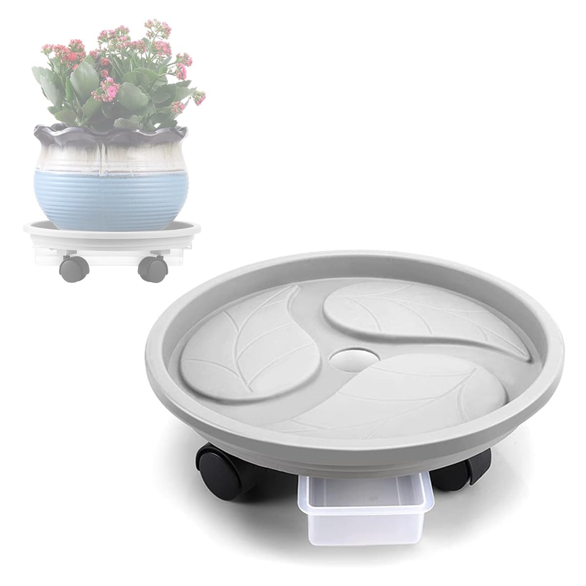 HASTHIP Round Plant Caddy with Wheels for Indoor and Outdoor Pots featuring Locking Metal Frame | 27CM Rolling Stand