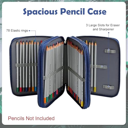 HASTHIP® Large Capacity Pencil Case with 78 Elastic Loops, Multi-Layer Zipper Pouch, Cartoon Print Stationery Organizer Bag for School, Art Supplies, Colored Pencils, Travel Pen Holder, 6.3"x7.87"x