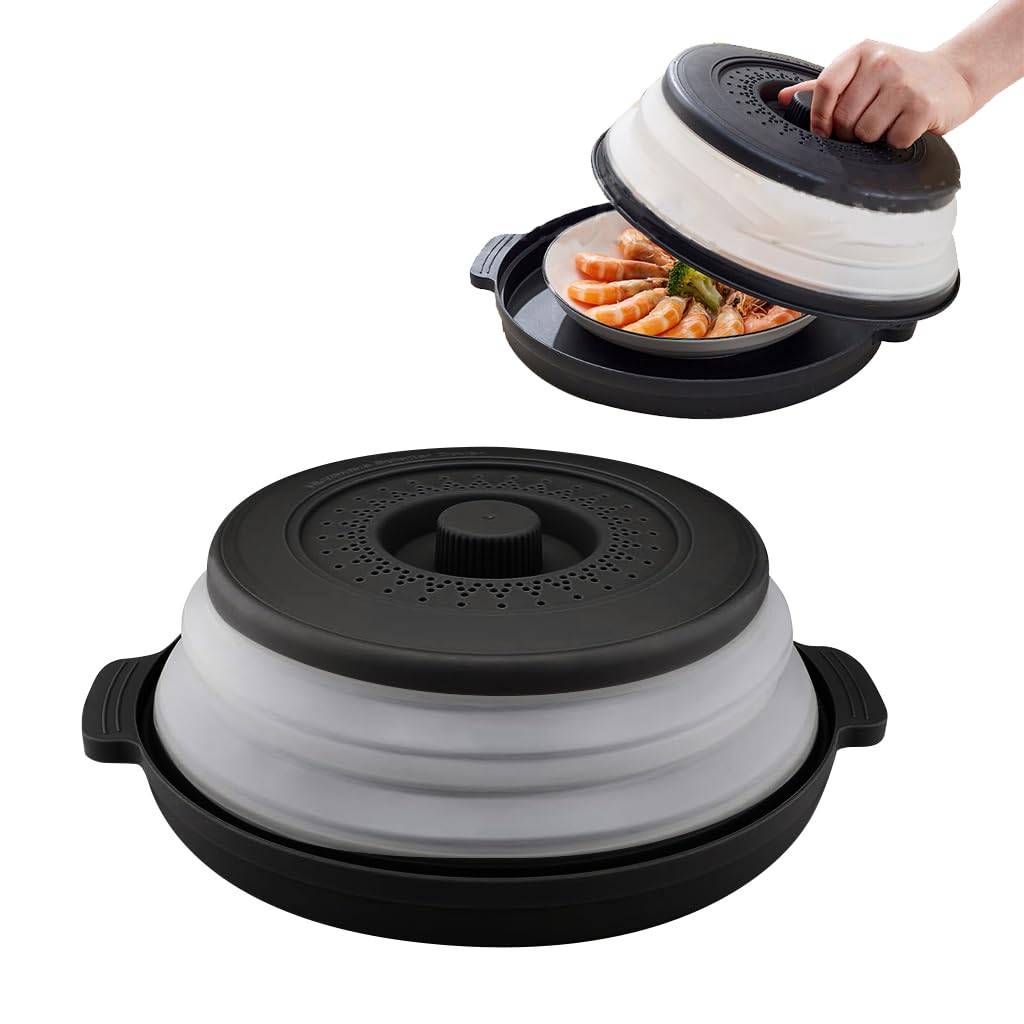 HASTHIP Microwave Plate Cover for Food Heating with Steam Vent and Gripper Handle | 10.6 in Collapsible BPA Free Lid