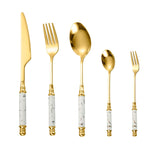HASTHIP Cutlery Set for Dining with 5 Stainless Steel Pieces and White Ceramic Handles | Gift Ideal