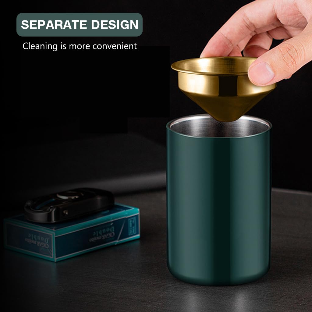 HASTHIP Stainless Steel Ashtray for Home Office and Car featuring Windproof Funnel Lid 3.9 in Green