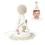 HASTHIP® 1/2 Birthday Party Hat for Baby, Half Birthday Felt Crown with Pom Pom & Lace Trim, Soft Baby-Safe 6 Month Milestone Hat with Elastic Chin Strap for Photoshoot & Celebration.