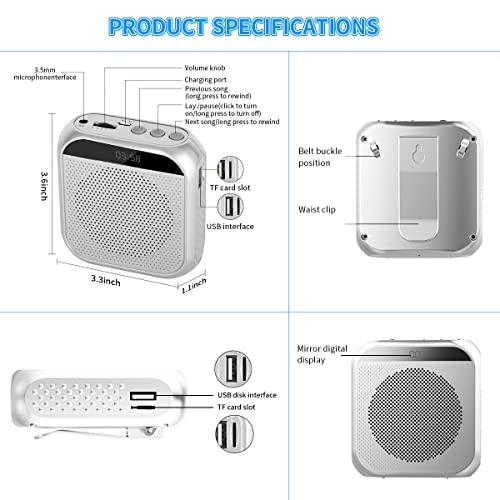 HASTHIP® Voice Amplifier Microphone Headset Set, 2200 mAh 8W with Speaker USB Rechargeable Support TF Card/Flash Drive with Strap Belt