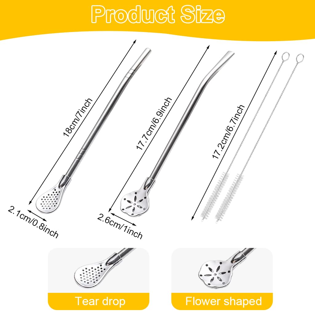 HASTHIP 7-Inch Stainless Steel Reusable Smoothie Straws with Scoop Heads (2-Pack)
