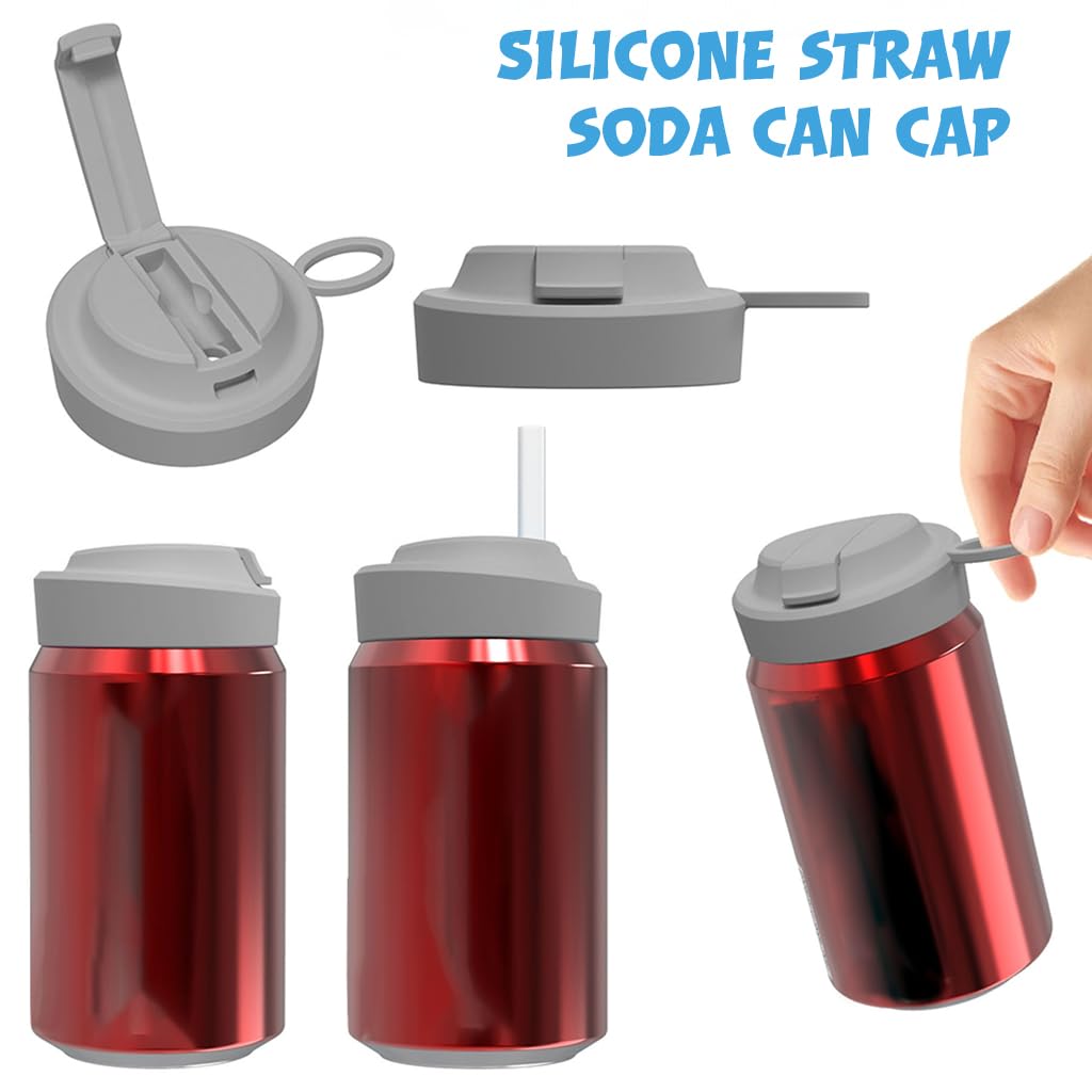 HASTHIP Soda Can Lids with Straw for 330ml to 375ml Cans featuring Leakproof Silicone Cover