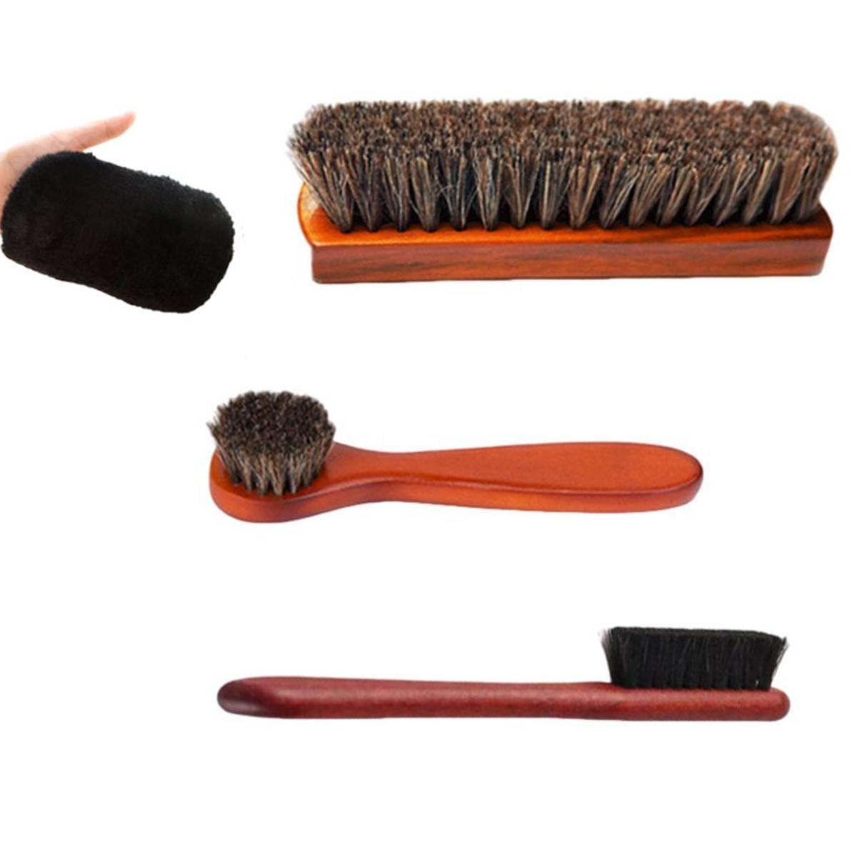 HASTHIP Horsehair Shoe Brush Set for Leather Care with 4PCS Kit and Handcrafted Wood Handle