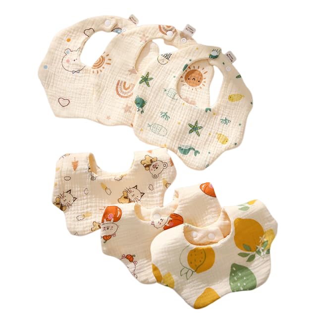 HASTHIP® Baberos Suaves de Algodón para Bebé 1-3 Años,6 Capas Absorbentes y Transpirables,Impermeables y Cómodos Baberos Lindos para Niños Niñas Fáciles de Lavar Reutilizables