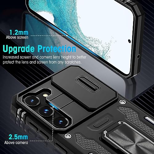 HASTHIP® Phone Case for Samsung Galaxy S23 with Rotatable Kickstand Phone Grip, S23 Hard PC Phone Case with Sliding Camera Cover Anti-scratch Phone Cover for Samsung Galaxy S23