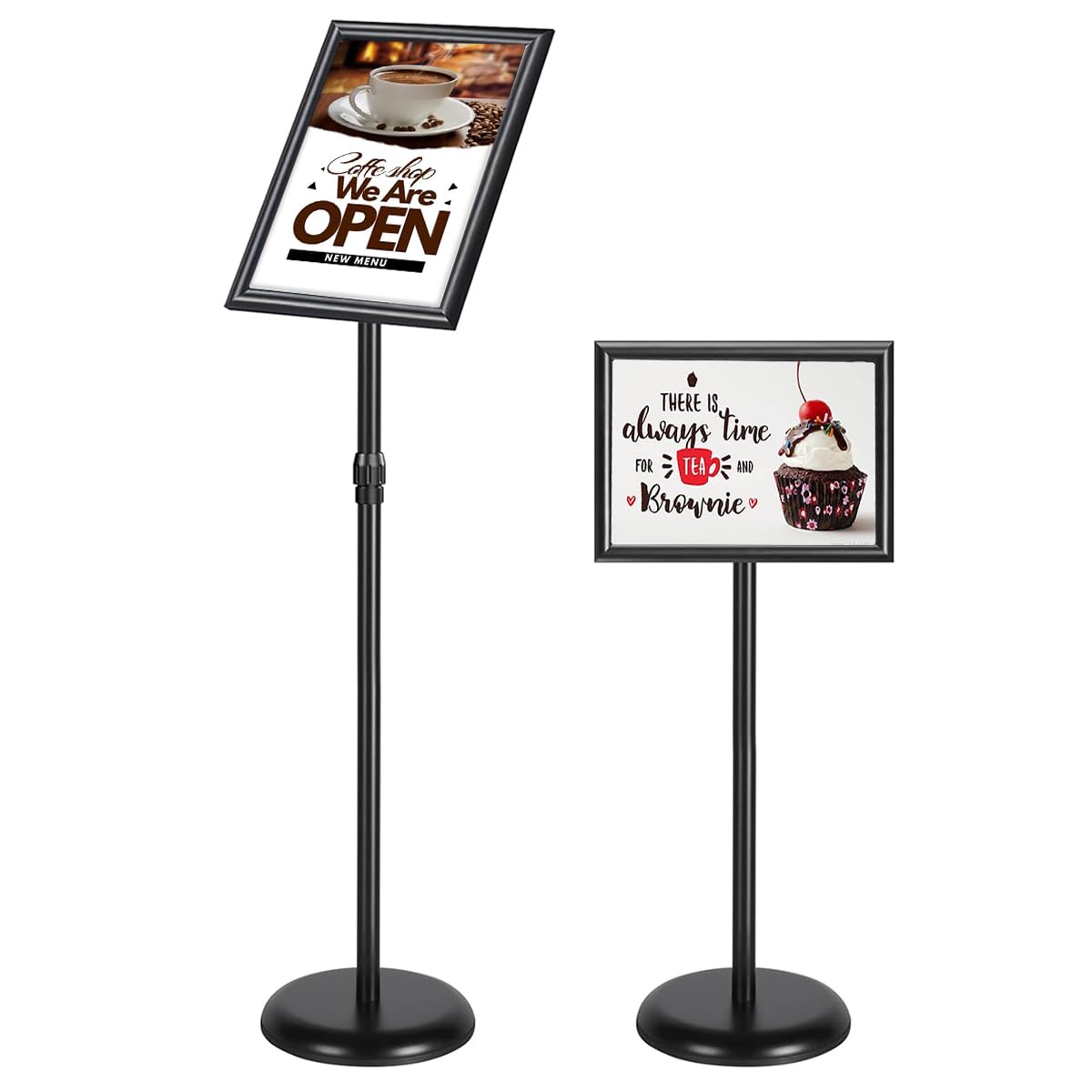 HASTHIP® Soporte de Cartel Ajustable de 9.4x13 Pulgadas,Porta Póster Pie con Base Redonda Acero Inoxidable,Marco Giratorio 360° para Exhibición Vertical y Horizontal Altura Regulabl