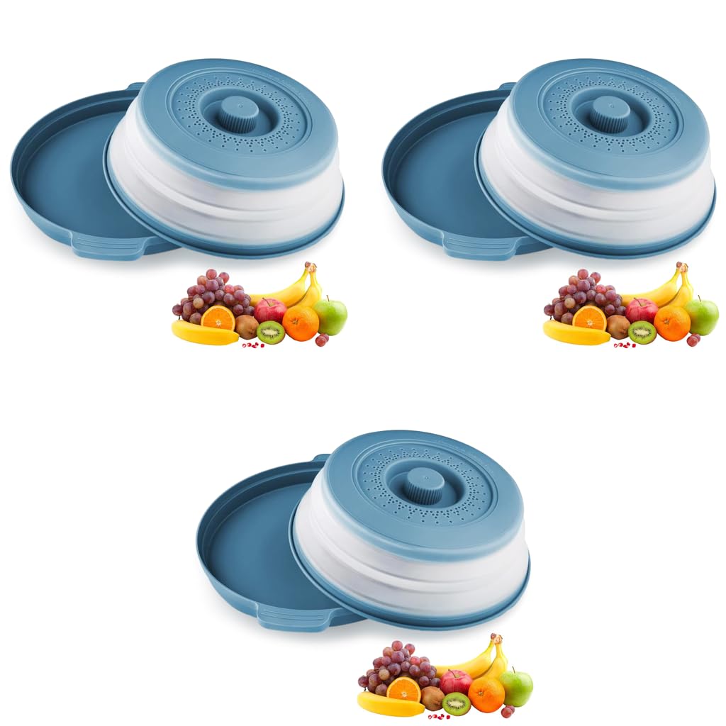 HASTHIP Microwave Plate Cover for Splatter Control with 10.5 in Collapsible Lid Blue 3PCS