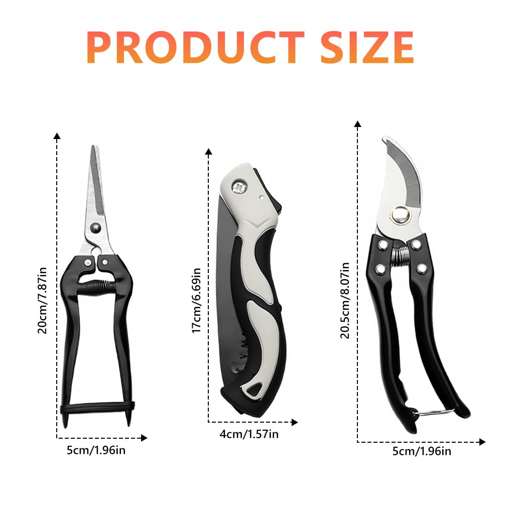 HASTHIP Gardening Scissors Set for Trimming and Pruning with Spring Mechanism | 3Pcs Alloy Steel Tools Featuring Safety Lock