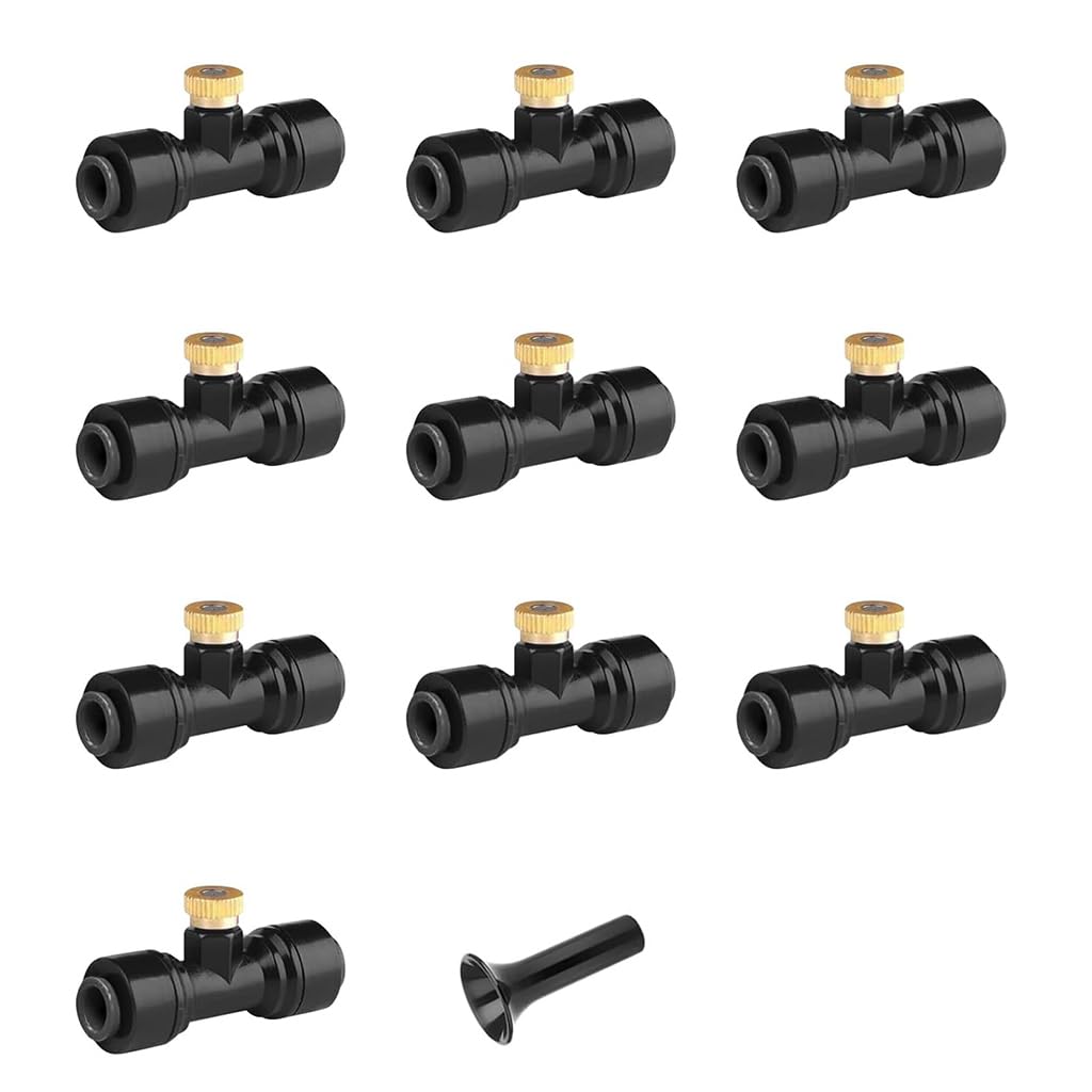 HASTHIP® 10Pcs Plants Drip Irrigation Kit, Adjustable Brass Nozzle T-Joint Connectors, Watering Kit, Garden Greenhouse Cooling and Watering Mist Sprayer System