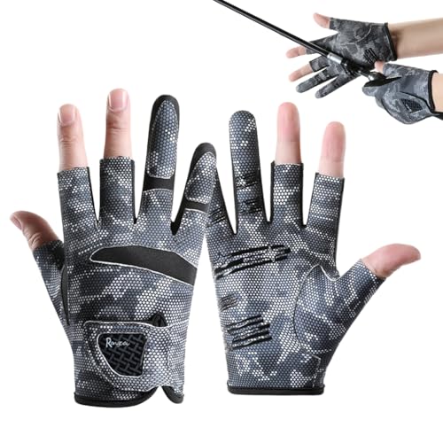 HASTHIP® Fishing Gloves UPF 50+ Sun Protection Breathable Ice Silk Outdoor Gloves with Open Finger Design Anti-Slip Grip Lightweight Sport for Kayaking,Angling,Boating Hiking