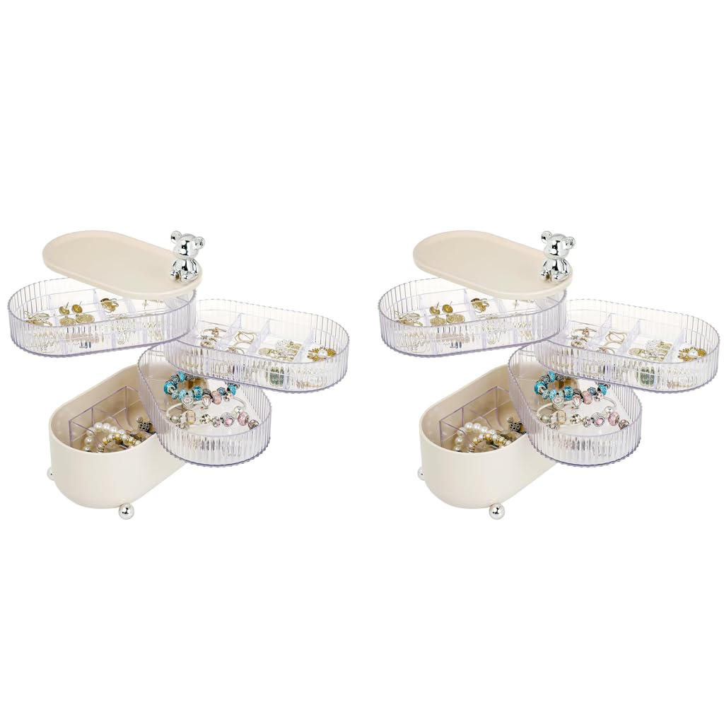 HASTHIP Jewellery Organiser 4 Tier Rotatable Acrylic Box for Accessories and Hair Ties | 2PCS