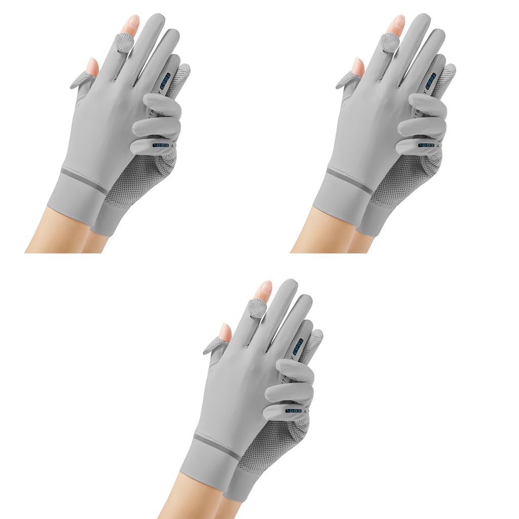 HASTHIP Hand Gloves for Sun Protection with UPF 50+ Ice Silk Fabric 3 pcs | Grey Women Cycling Gloves
