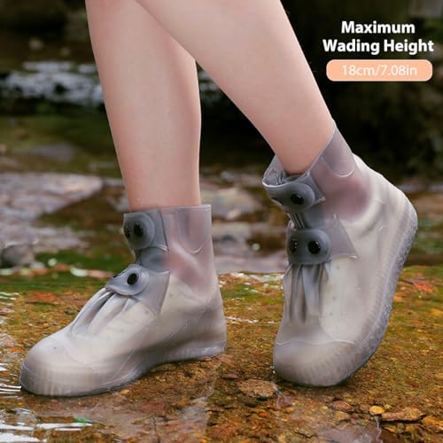 HASTHIP® Silicone Rain Shoe Cover for Rain Waterproof Shoe Cover for Kids Men Women with Double-Breasted, Anti-Slip TPE Sole Wear-resistant Reusable Shoes Protector for Rainy Season (for Size 4-5)