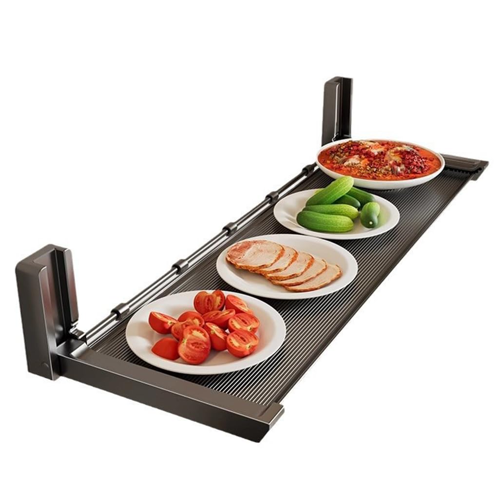 HASTHIP Kitchen Rack Wall Mounted for Space Saving with 5 Hooks and 22x7 in Foldable Shelf | No Drill Organizer for Condiments and Utensils