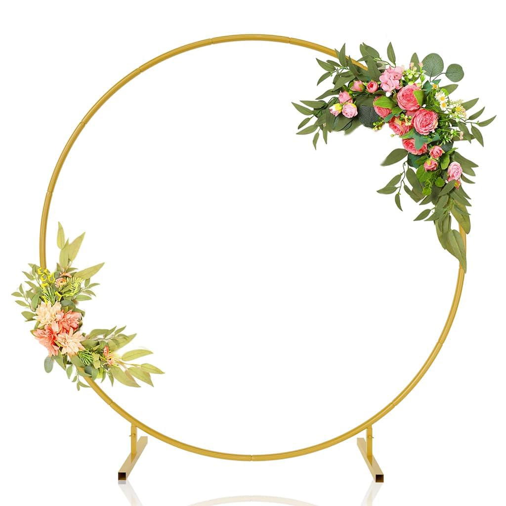 HASTHIP® Decoration Backdrop Stand - Round Balloon Arch Stand, 6.56ft Diameter Arch Balloon Stand Assembly Balloon Arch Stand for Wedding, Birthday Party, Baby Shower Decoration (Gold)