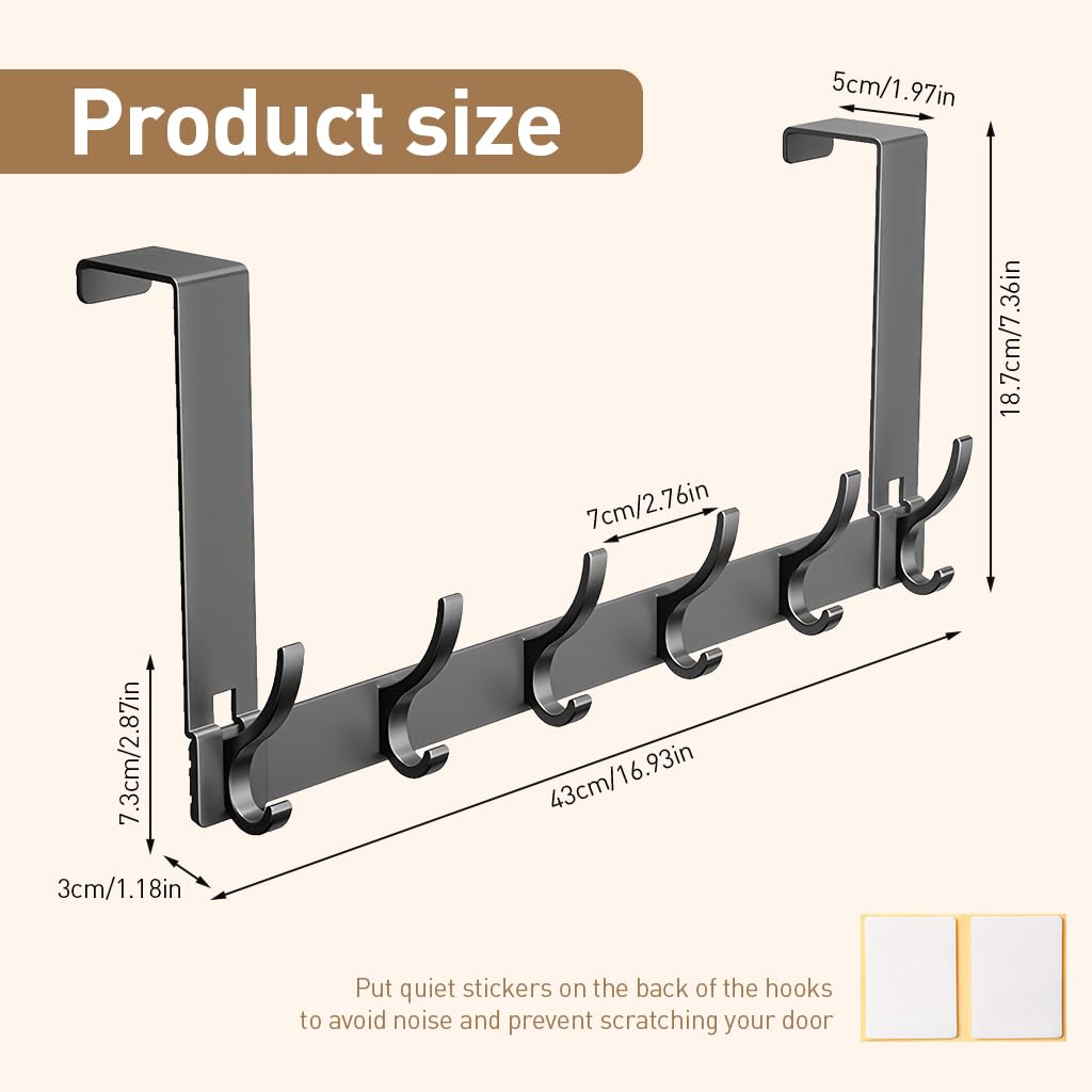 HASTHIP Cloth Hanger for Wall and Door with 6 Dual-Layer 12 Hooks 42x18cm Aluminum | Black