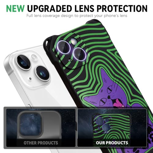 HASTHIP® Compatible with iPhone 15 Silicone Phone Case, Phone Lanyard & Phone Sling Strap Chic Purple Cat Printed Phone Case for iPhone 15 Purple Braided Nylon Rope Phone Sling Strap, Set of 3Pcs