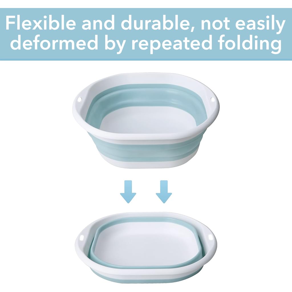 HASTHIP Silicone Collapsible Tub Bucket Set for Handwash and Outdoor Washing 9PCS | Foldable Basin with Hanging Holes for Fruits and Vegetables