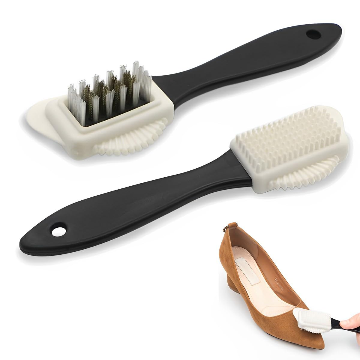 HASTHIP 3 in 1 Suede Shoe Cleaner Brush for Boots with Brass and Nylon Bristles | Hangable Design