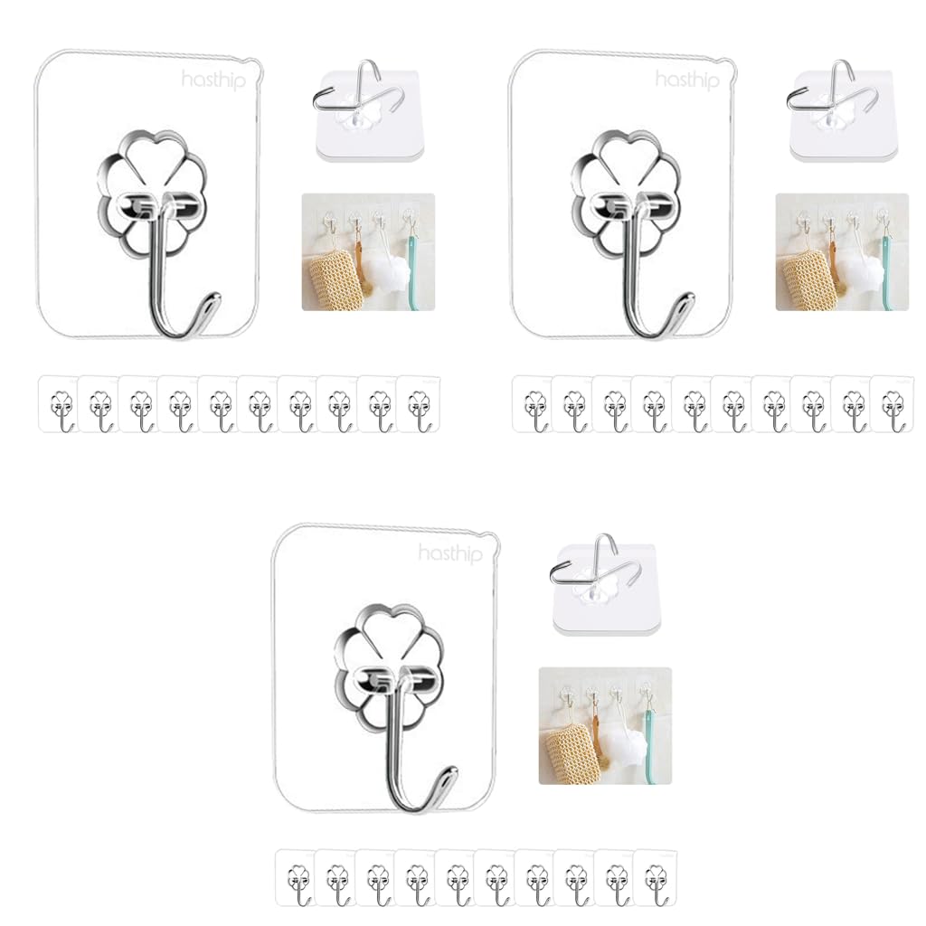 HASTHIP Hooks for Wall Without Drilling featuring Strong Adhesive 22Lbs Load | 33PCS Waterproof Plastic