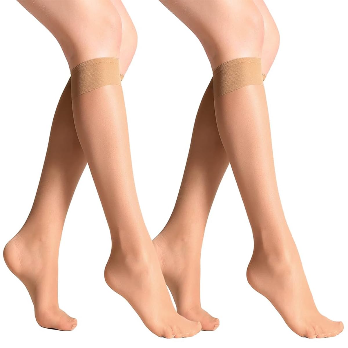 HASTHIP® Medias de Compresión Transparente para Mujer 15-20 mmHg, Calcetines Hasta la Rodilla de Nylon Beige, Punta Abierta, Mejora la Circulación, Viajes, Oficina, Embarazo, 2 Pares