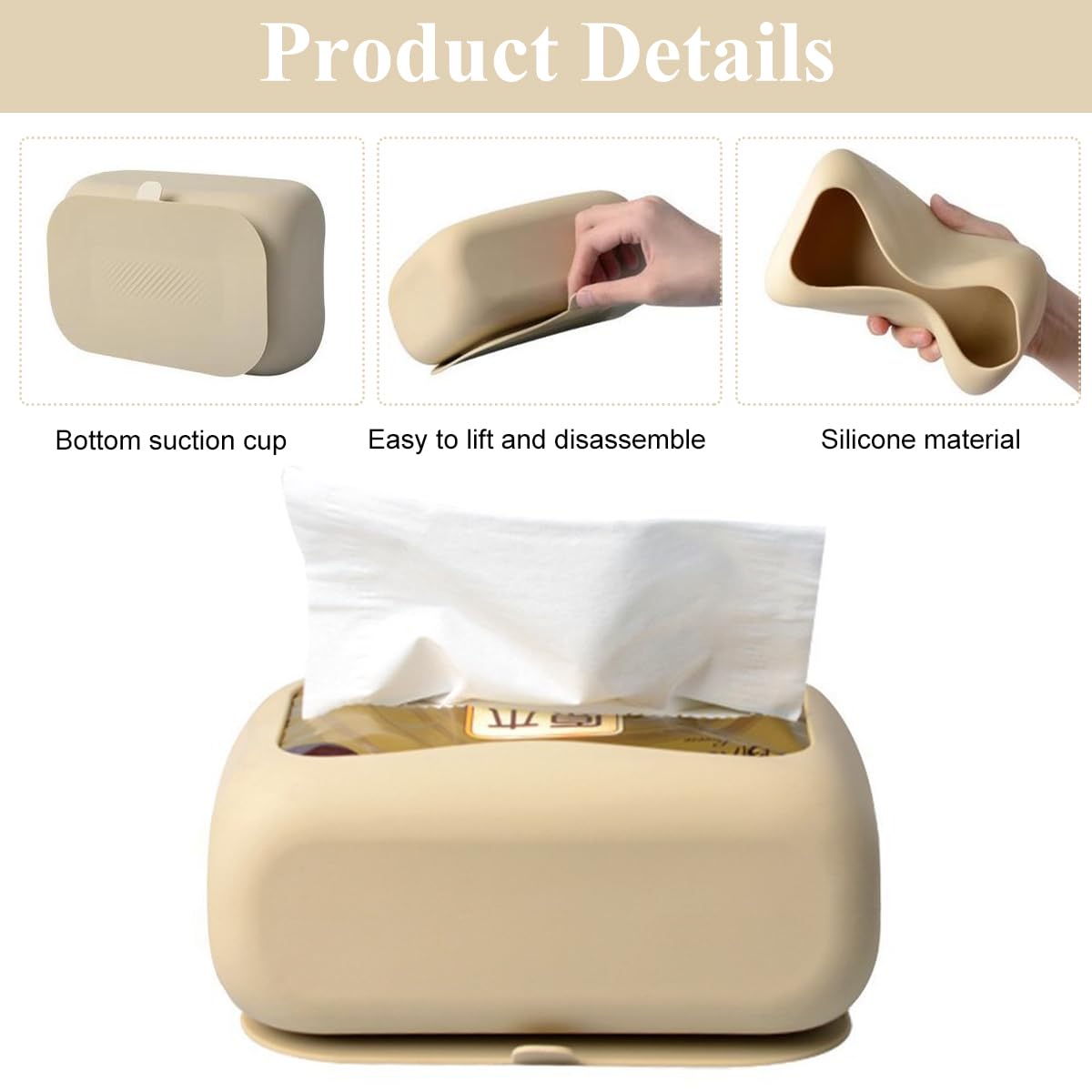 HASTHIP Silicone Suction Cup Tissue Box for Bathroom and Office featuring 160×105×65mm Secure Base | Space-Saving Under Desk Storage