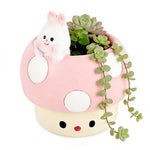 HASTHIP® Cute Mushroom Planter Pot for Succulents,Small Pink Resin Animal Rabbit Flower Pot,4 Inch Indoor Mini Cactus for Office Table Home Living Room Decor Mushroom Lover Gift Idea