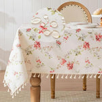 HASTHIP® 47.2 x 70.8 inch Table Cloth 4 Seater - Linen with Tassel Elegant Cotton-Linen Blend Dining Table Cover Decorative Table Protector for Kitchen, Dining Room & Outdoor Use, Red