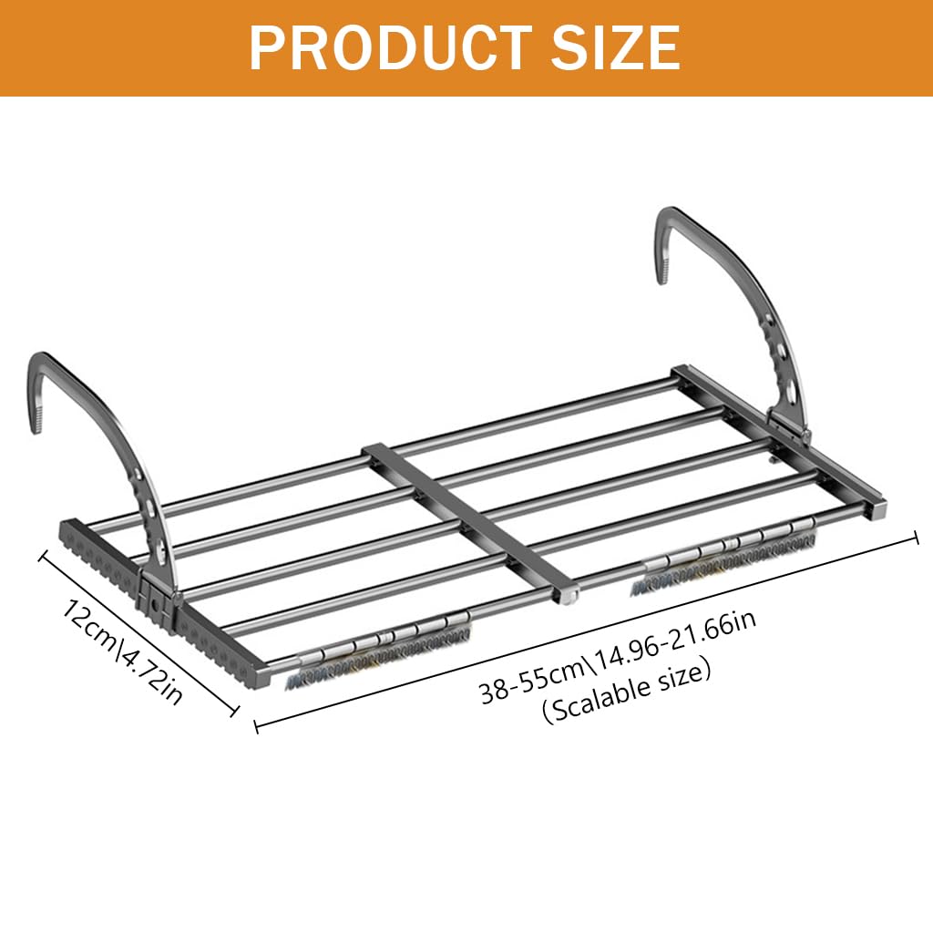 HASTHIP Retractable Cloth Drying Stand for Balcony and Bathroom with 38–55cm Adjustable Design featuring Carbon Steel Construction | Space Saving Laundry Rack